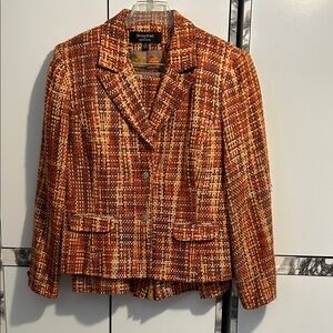 Larry Levine Women's Orange Tweed Skirt Set